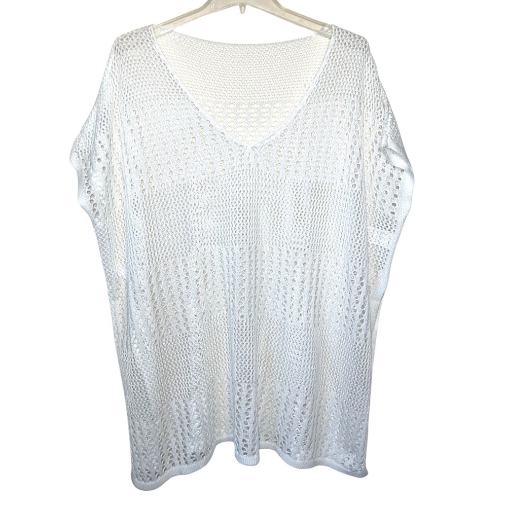 Shein Swim Cover Up White Boho Crochet Bohemian Tunic One Size